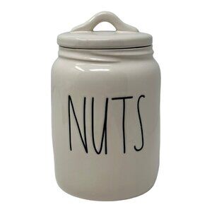 Rae Dunn NUTS Canister Ceramic Farmhouse Magenta White 7 inch Baby Flat Lid